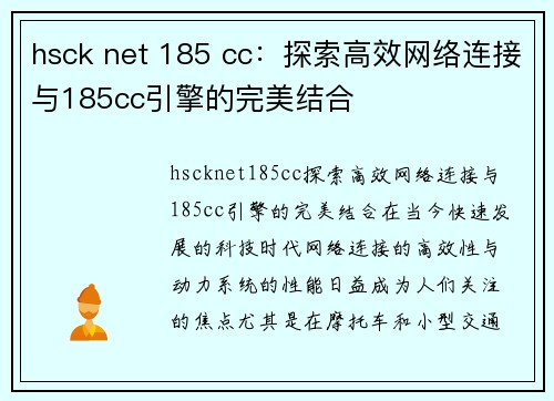 hsck net 185 cc：探索高效网络连接与185cc引擎的完美结合